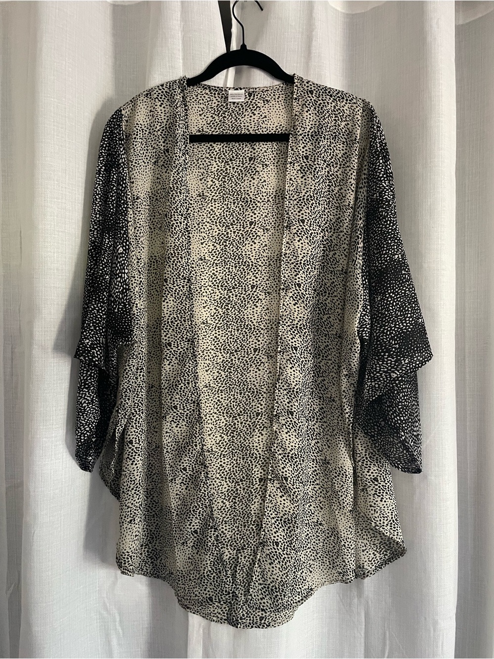 Black & Cream Printed Open-Front Kimono Tunic